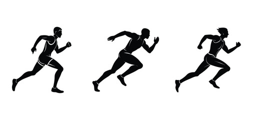 A man runner full body Silhouette,running man silhouette with sneakers on white background.