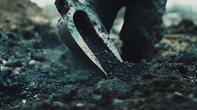 Close-up of a shovel digging into soil
