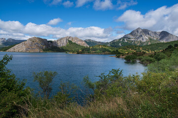 Mountain lake in Spain in the Picos de Europa Park in Cantabria