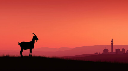Silhouette goat sunset landscape