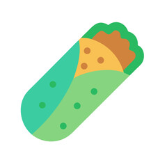 Stylish Burrito Flat Icon Illustration on Black Background