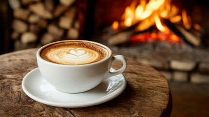 The ambiance of a crackling fire and a steaming cup of tea embodies the essence of winter comfort