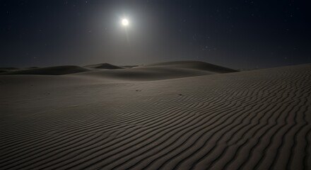Naklejka premium Moonlit Desert Dunes Under a Starry Night Sky