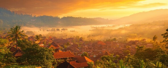 Scenic Village Panorama at Sunrise