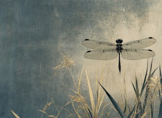 Dragonfly on Reed Illustration