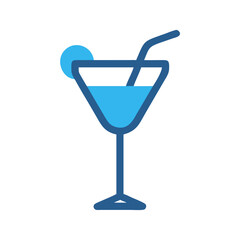 Blue Cocktail Drink Icon with Straw and Lemon