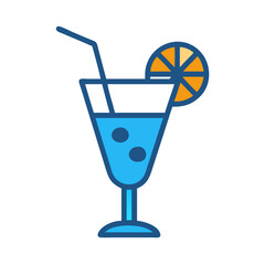 Iconic blue cocktail with orange slice and straw