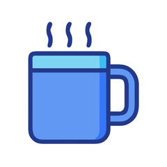 Blue Coffee Mug Icon with Steam on Black