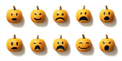 Obraz premium Collection of pumpkin faces expressing various emotions.