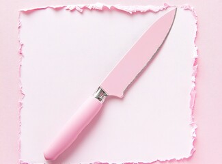 Pink Knife on Torn Paper Background