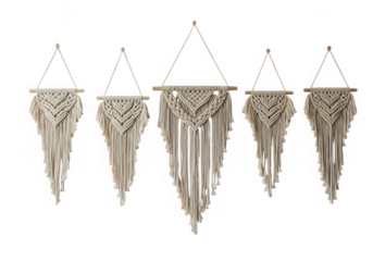 Macrame wall hanging art decoration isolated on transparent background