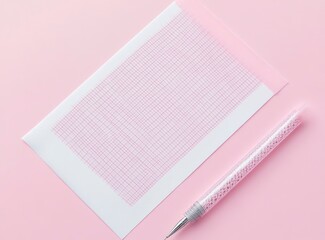 Graph Paper with Pen on Pink Background
