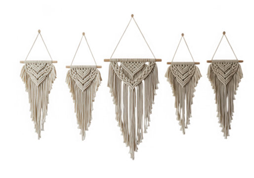 Macrame wall hanging art decoration isolated on transparent background
