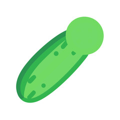 Minimalistic Green Cucumber Cartoon Vegetable Icon on Black