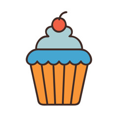 Cupcake with cherry icon illustration on black background
