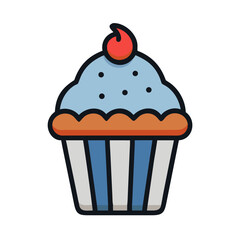 Cute Cartoon Cupcake Illustration with Blue Frosting and Cherry