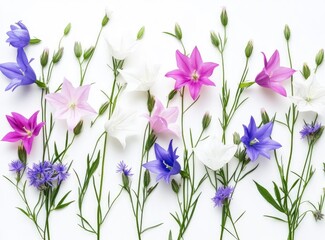 Balloon Flowers and Cornflowers on White Background