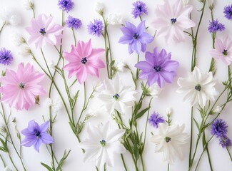 Floral Arrangement Pink, Purple, White, and Blue Flowers on White