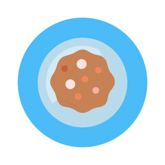 Single Chocolate Chip Cookie on Plate Cartoon Illustration