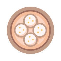 Steamed dim sum cartoon illustration in a bamboo basket