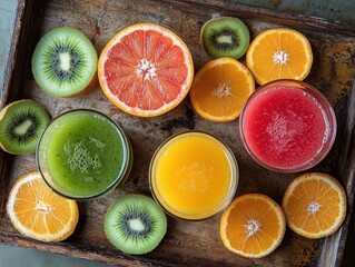 Colorful Organic Fruit Juice Smoothie with Kiwi, Orange, and Grapefruit