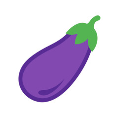 Purple eggplant graphic illustration with green stem isolated
