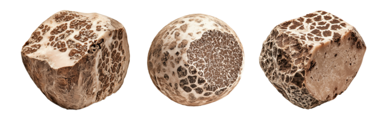 Set of Marzuolo truffles isolated on white transparent background, great for culinary and gourmet themes