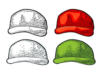 Baseball cap. Vintage color engraving illustration. Isolated on white background. Hand drawn design element for poster