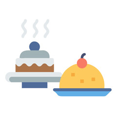 Cartoon Illustration of Two Delicious Desserts on Plates