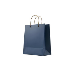 A dark blue paper bag with handles, isolated on a png background 