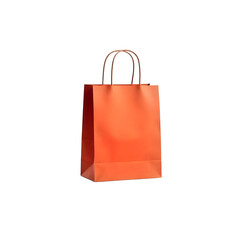A orange paper bag with handles, simple design, isolated on a png background