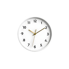 A round wall clock with a black face, gold hands, and white frame, displaying the time against a plain png background