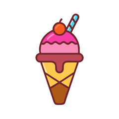 Cute cartoon ice cream cone illustration on black