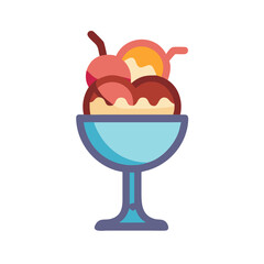 Cartoon Ice Cream Sundae Dessert Isolated on Black