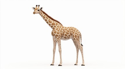 A full body shot of a standing giraffe on white