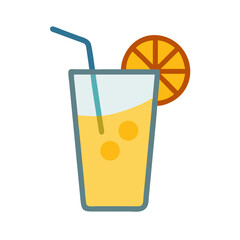 Refreshing orange juice illustration with slice and straw