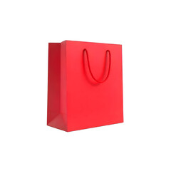 A red paper bag with handles, medium size, blank, in a png background