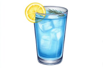Refreshing Blue Cocktail with Lemon - Icy blue cocktail garnished with lemon and rosemary sprig. Perfect for summer