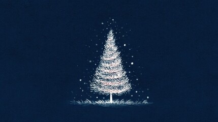 Elegant white Christmas tree drawing on a dark background.