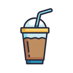 Iced Coffee Cup with Straw, Modern Cartoon Illustration