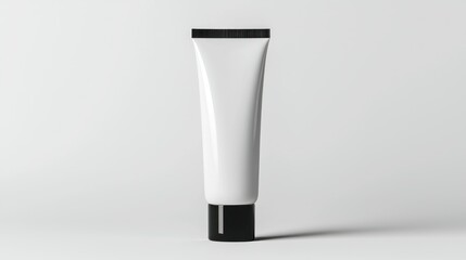 A singular white cosmetic tube with a contrasting black cap