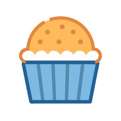 Cartoon cupcake with frosting in a blue wrapper