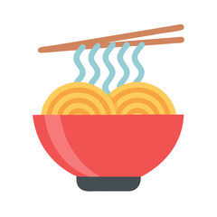 Ramen Bowl with Chopsticks Illustration on Black Background