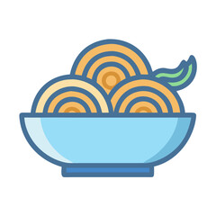 Stylized Noodles or Pasta in Bowl with Greenery