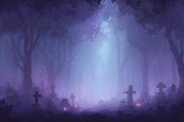 Ghostly Glow in a Magical Forest, Halloween Night