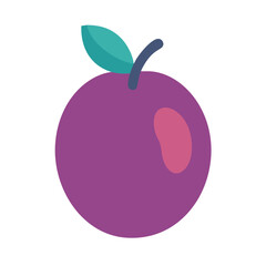Simple plum illustration, organic fruit on black background