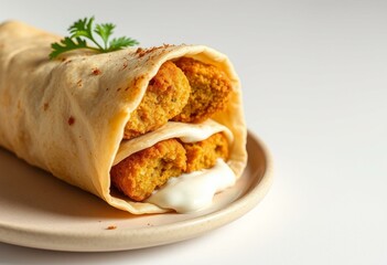 A warm and inviting falafel wrap with crispy exterior and soft interior