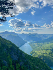 A breathtaking panoramic view from Banjska Stena on Mount Tara, overlooking the winding Drina River and lush green landscapes.