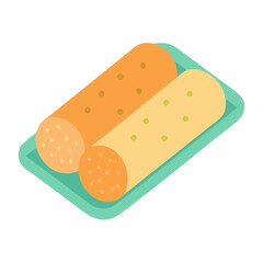 Two Pastel Spring Rolls on Aqua Plate Illustration