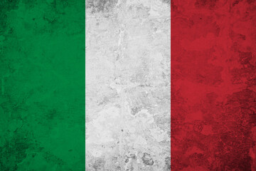 Silk flag of Italy in grunge style. Background illustration. Flag painted on wall